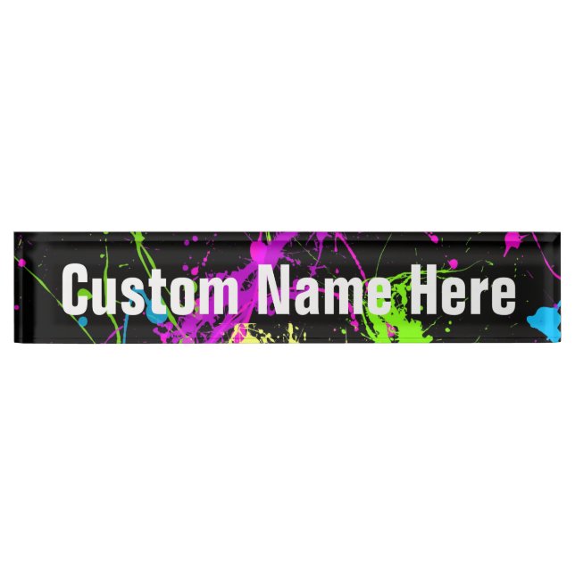 Fresh Retro Neon Paint Splatter Nameplate (Front)
