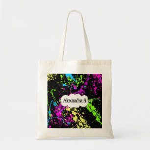 Fresh Retro Neon Paint Splatter on Black Tote Bag