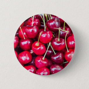 Fresh ripe cherries 6 cm round badge