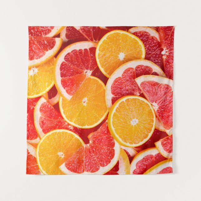 Fresh ripe orange and grapefruit backgroundbackgro tapestry (Front)