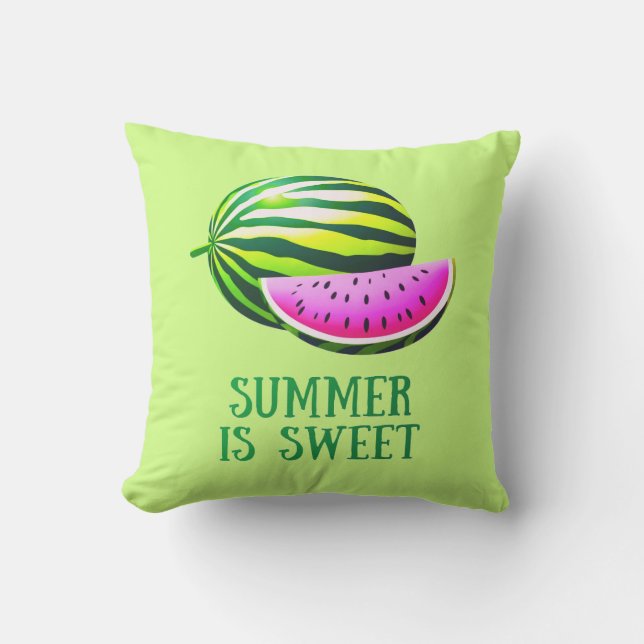 Fresh, Ripe Watermelon with Summer Vibes Cushion (Front)