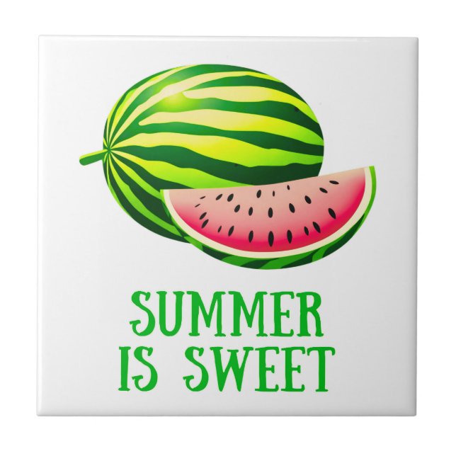 Fresh, Ripe Watermelon with Summer Vibes Tile (Front)