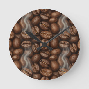 Fresh Roasted Coffee Beans Steam Aroma Round Clock