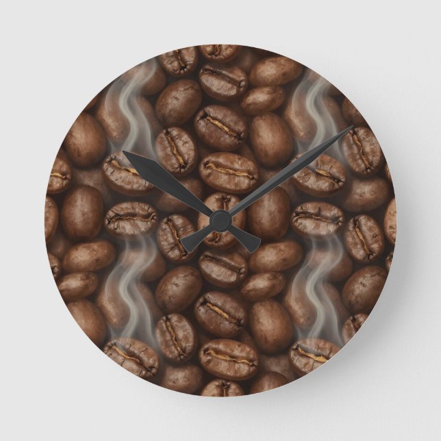 Fresh Roasted Coffee Beans Steam Aroma Round Clock (Front)