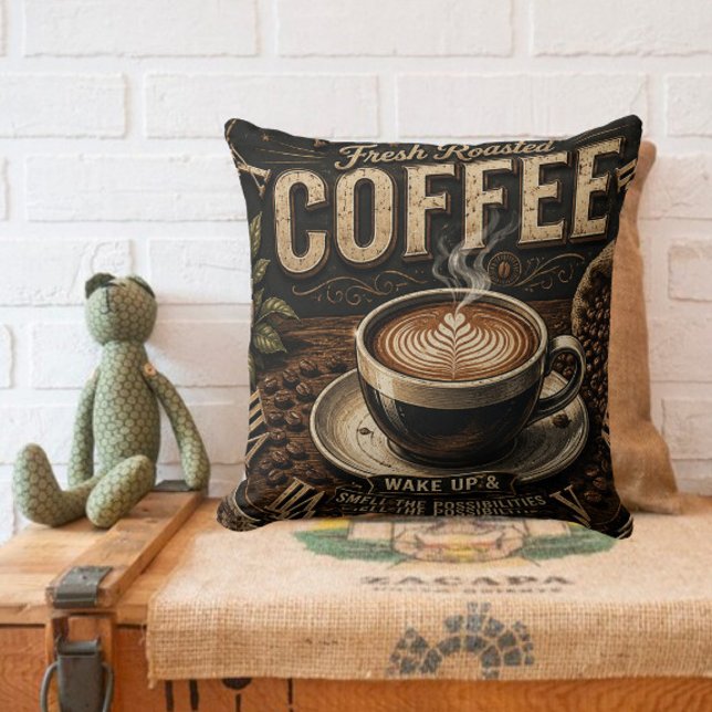 Fresh Roasted Coffee Rustic Farmhouse Cushion (Creator Uploaded)