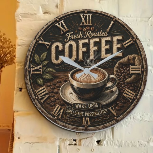 Fresh Roasted Coffee Rustic Farmhouse Large Clock (Creator Uploaded)