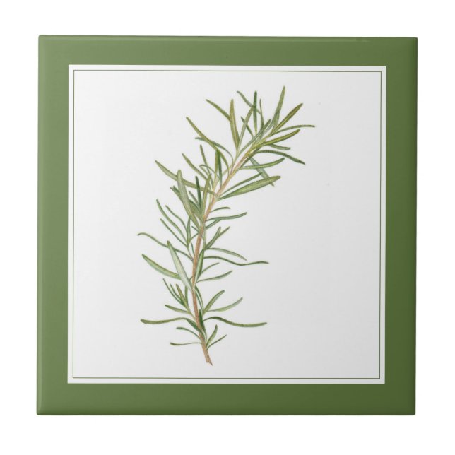 FRESH ROSEMARY 4.25" Ceramic Tile (text) Green (Front)