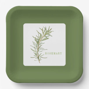 FRESH ROSEMARY 9" Square Paper Plates - Green