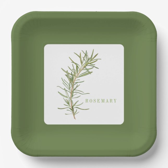 FRESH ROSEMARY 9" Square Paper Plates - Green (Front)