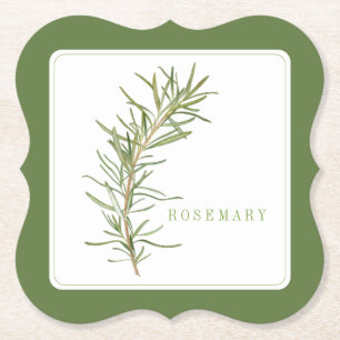 FRESH ROSEMARY Bracket Paper Coasters +text Green