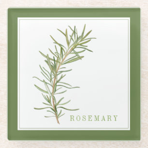 FRESH ROSEMARY Glass Beverage Coaster - Green