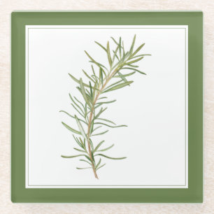 FRESH ROSEMARY Glass Drink Coaster (-text) Green