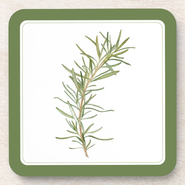 FRESH ROSEMARY Hard Plastic Coaster (-text) Green (Front)
