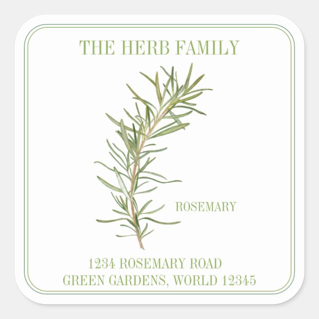 FRESH ROSEMARY Large Square Address Envelope Seals (Front)