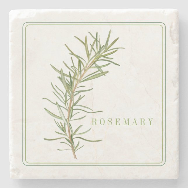 FRESH ROSEMARY Marble Stone Coaster (+text) (Front)
