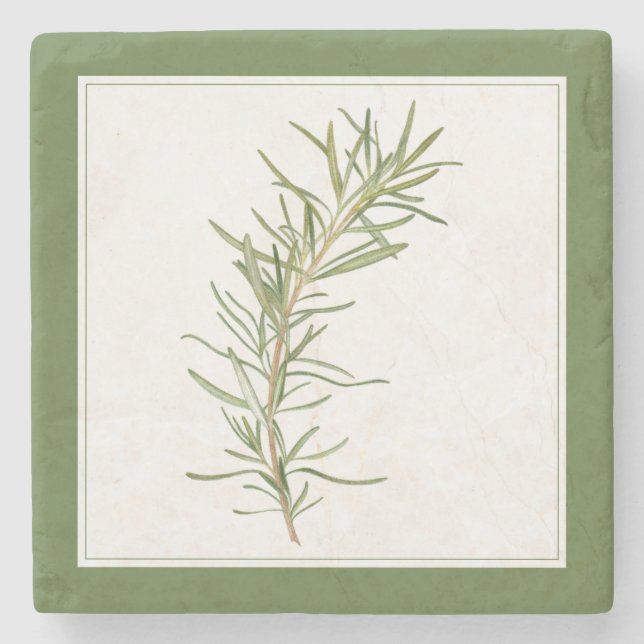 FRESH ROSEMARY Marble Stone Coaster (-text) Green (Front)