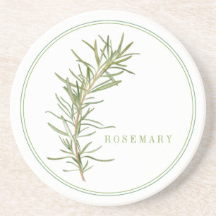 FRESH ROSEMARY Round Sandstone Coaster (+text)