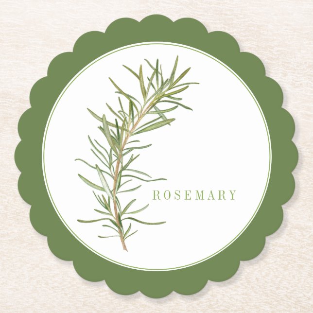 FRESH ROSEMARY Scallop Round Coaster (+text) Green (Front)