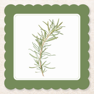 FRESH ROSEMARY Scallop Square Coaster -text Green