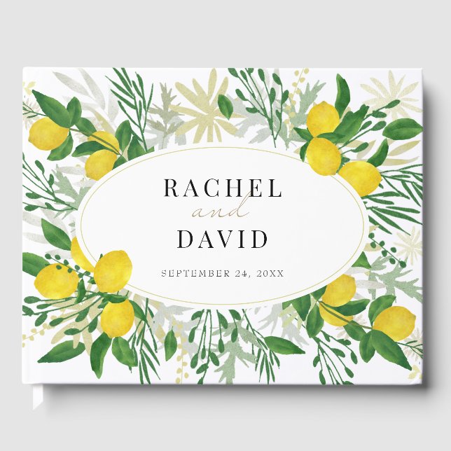 Fresh Rustic Lemon Wedding Guest Book (Front)