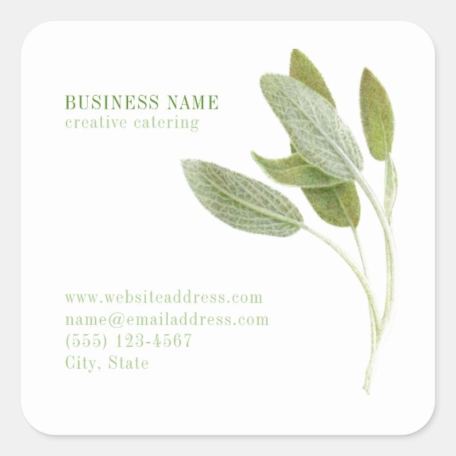 FRESH SAGE Biz ID Small Square Stickers (Front)