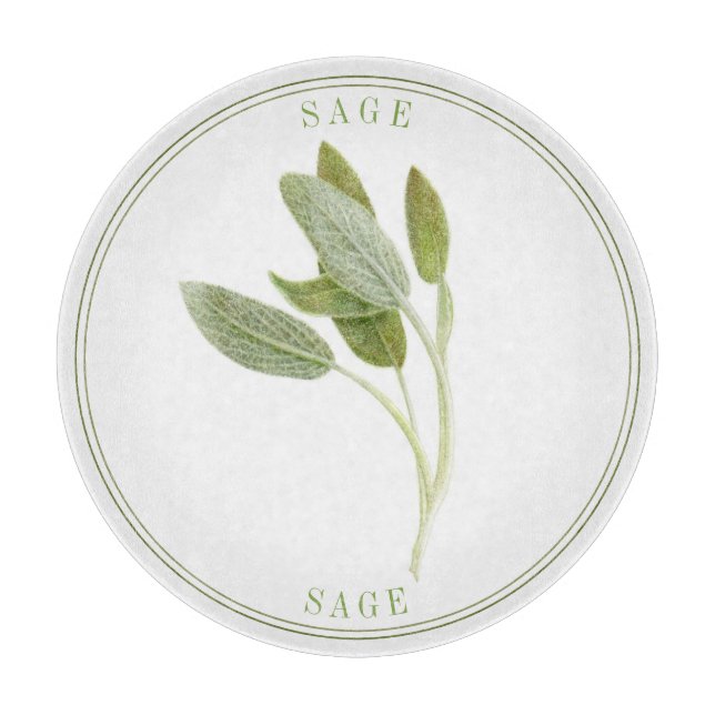 FRESH SAGE Round Glass Cutting Board (Front)