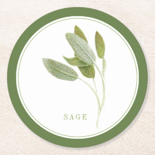 FRESH SAGE Round Paper Coasters (+text) Green