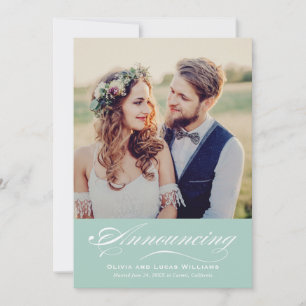 Fresh Seafoam Calligraphy Photo Reception Invitation
