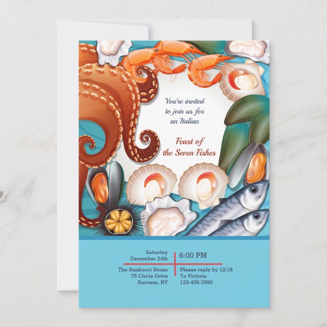 Fresh Seafood Dinner Party Invitation (Front)