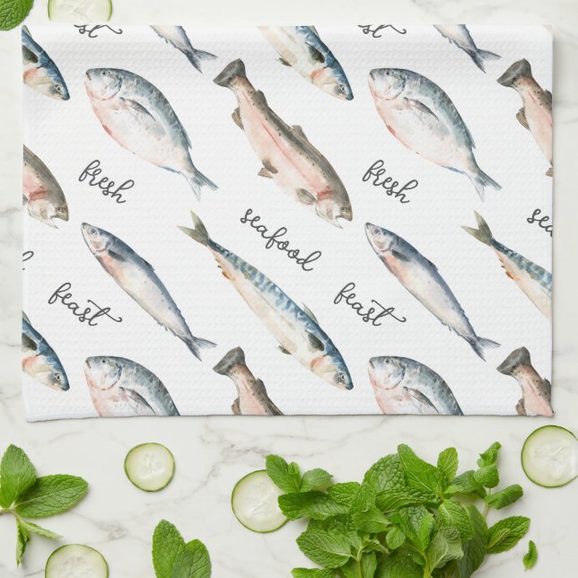 Fresh Seafood Fish Feast Tea Towel (Folded)