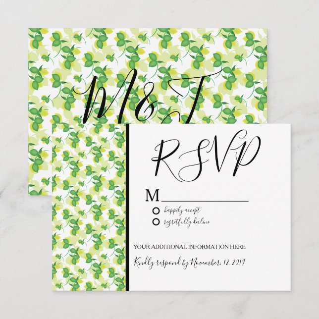 Fresh Silo Lemon Lime Seamless Pattern Wedding Invitation (Front/Back)