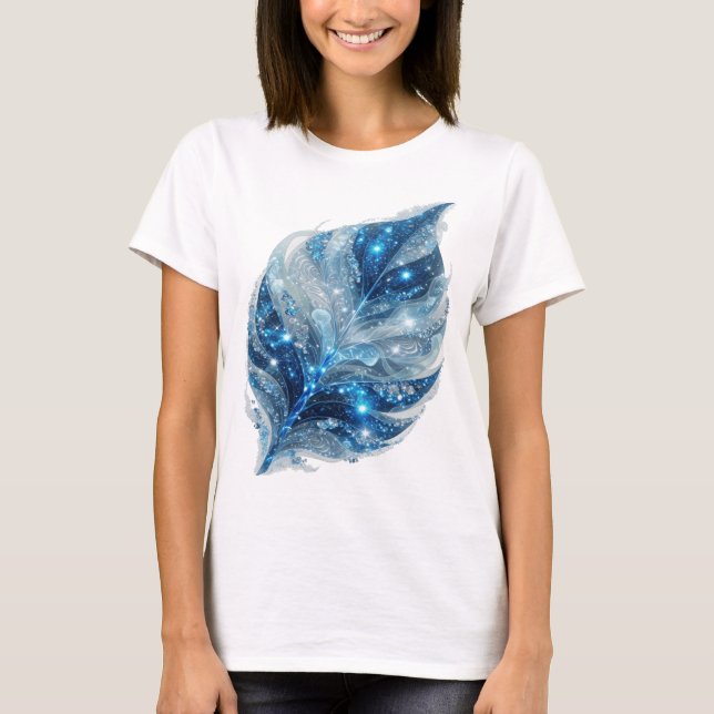 Fresh Silver BLUE ICE LEAF Artistic Motif T-Shirt (Front)
