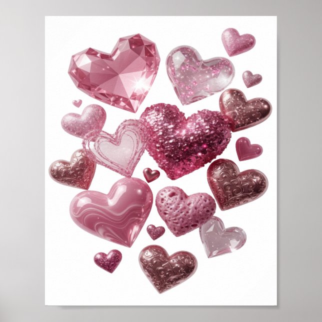 Fresh Silver HEARTS OF LOVE Text Design Poster (Front)