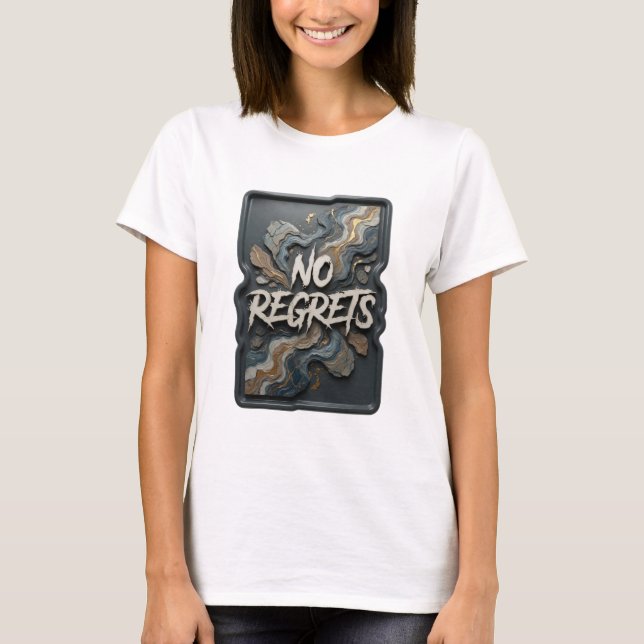 Fresh Silver NO REGRETS 3D Text Art T-Shirt (Front)