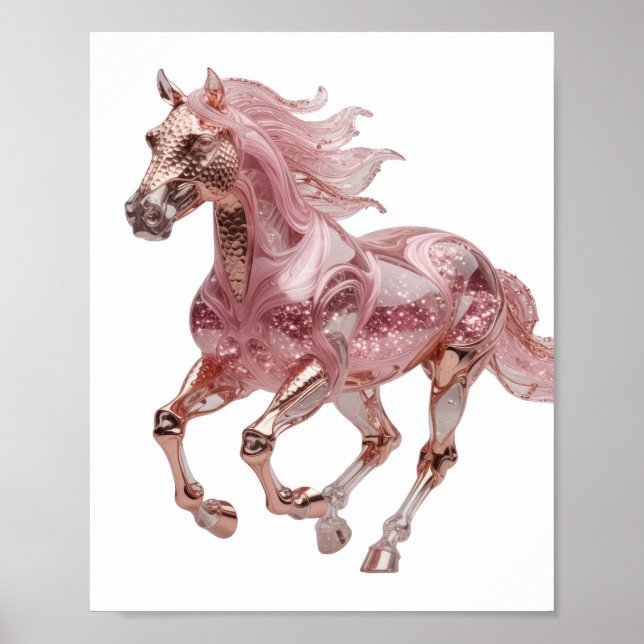 Fresh Silver ROSE GOLD PINK GLITTER HORSE Poster (Front)