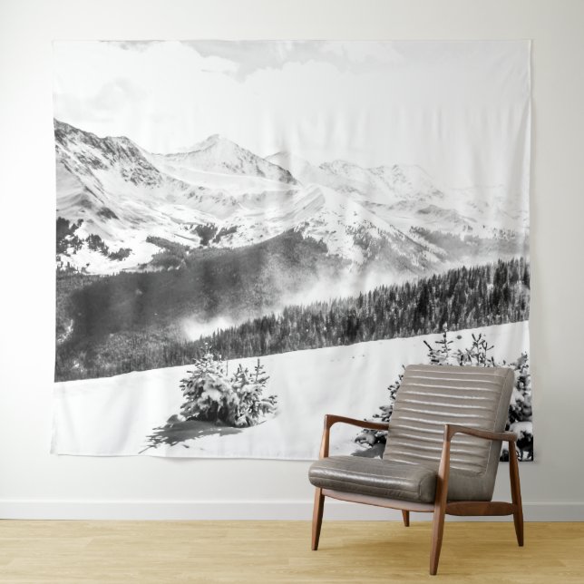 Fresh Snow Dust // Black and White Tapestry (In Situ (Horizontal))