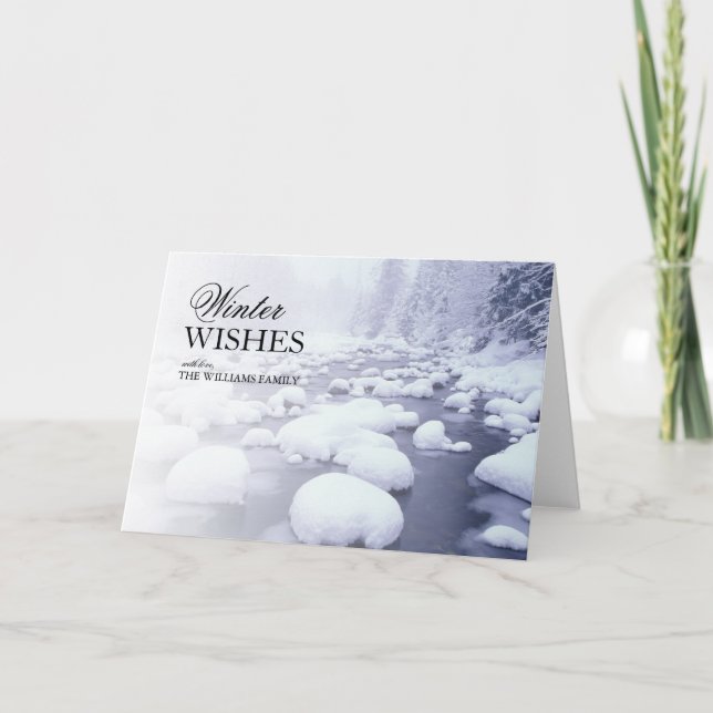 Fresh Snow Floating in Creek at Wintertime Holiday Card (Front)