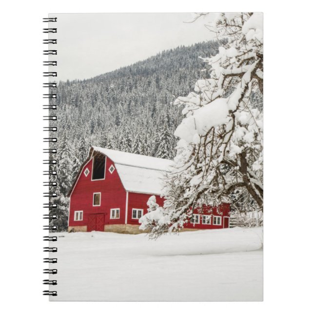 Fresh snow on red barn notebook (Front)