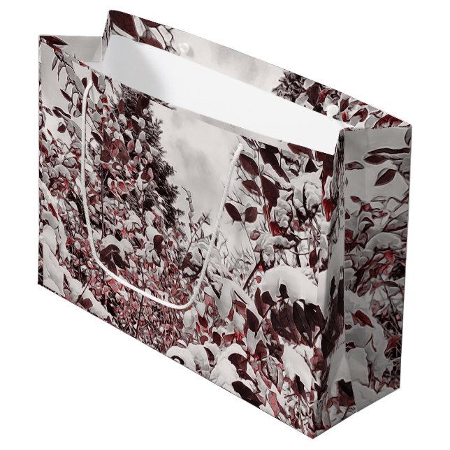 Fresh Snow On Red Leaves Large Gift Bag (Front Angled)