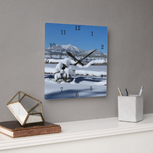 Fresh Snow Scene Northern Arizona with Numbers Square Wall Clock