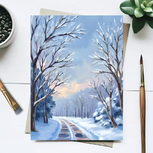 Fresh Snowfall Winter Road Watercolor Nature Postcard