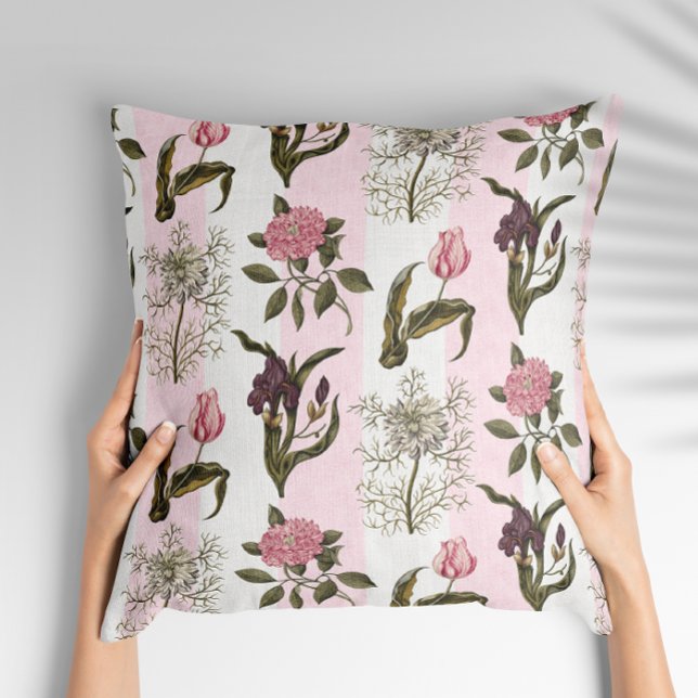 Fresh Spring English Garden Pink Striped Cushion (Creator Uploaded)