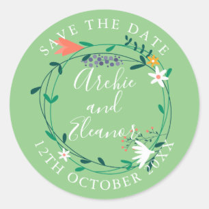 Fresh Spring Floral Garland Save the Date Classic Round Sticker