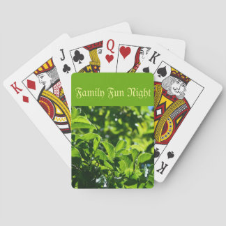 Fresh spring green leaves, family fun night playing cards