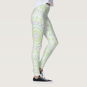 Fresh Spring Mandala in Green, Blue, and Lavender Leggings
