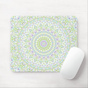 Fresh Spring Mandala in Green, Blue, and Lavender Mouse Pad