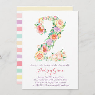 Fresh Spring Second Birthday Party Invitation Girl