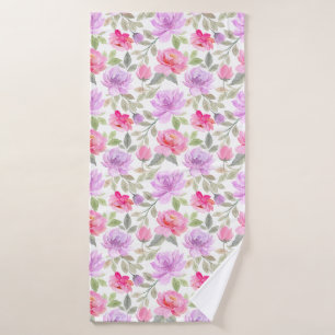 Fresh Spring Vibe: Pink and Purple Floral Design Bath Towel Set