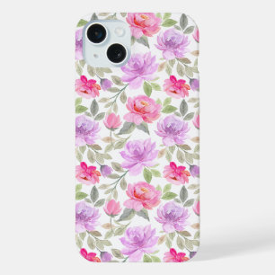 Fresh Spring Vibe: Pink and Purple Floral Design iPhone 15 Plus Case