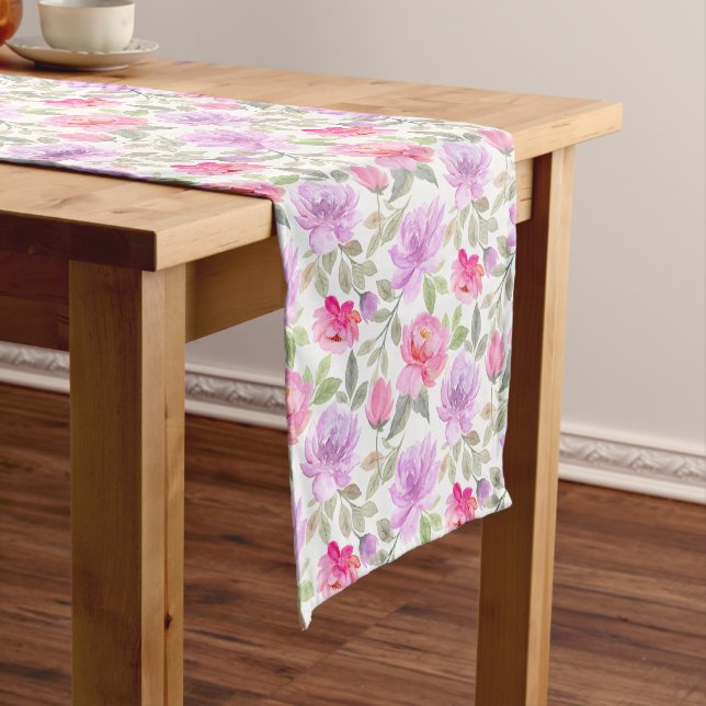 Fresh Spring Vibe: Pink and Purple Floral Design Short Table Runner (In Situ)